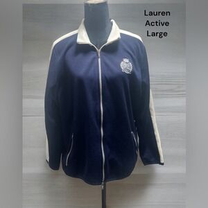 Lauren Active/Ralph Lauren, Large,Blue/White Full Zip, Long Sleeve Jacket. L10